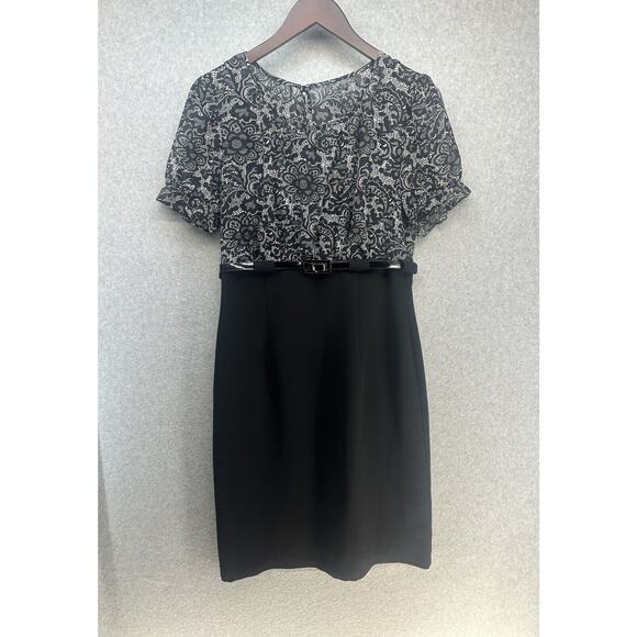 connected apparel Dresses & Skirts - Connected Apparel Dress Womens Sheath Sheer Top Black Lined Belted Size 10